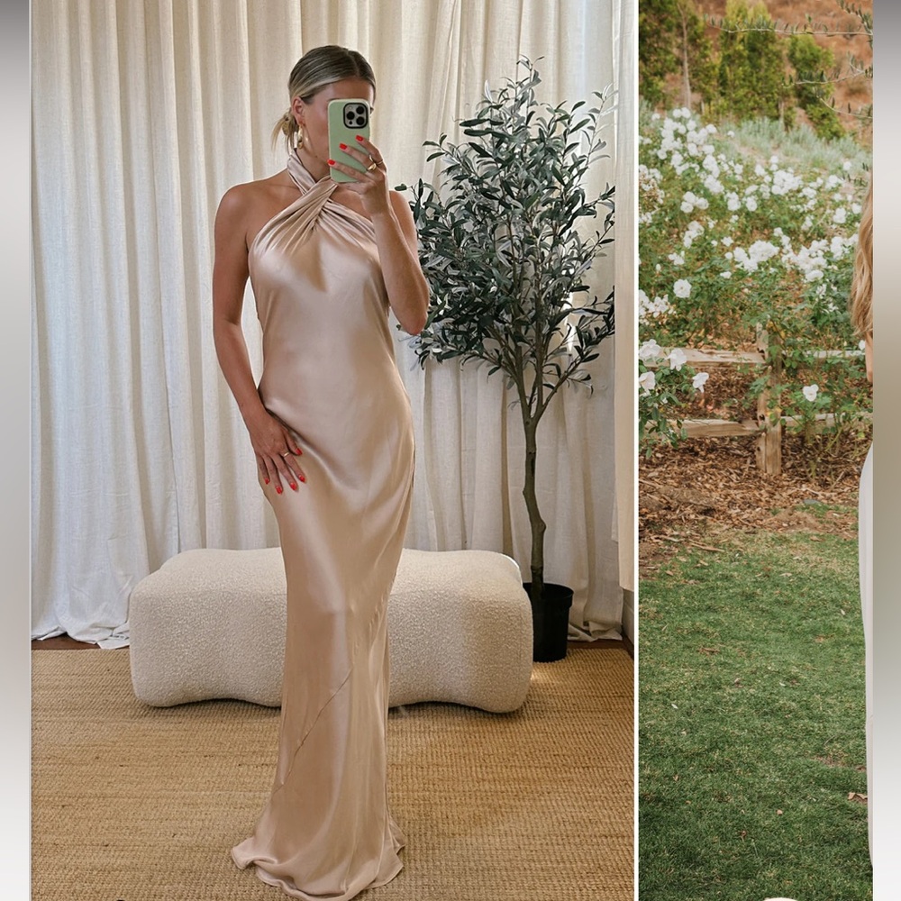 Jasmine Halter Maxi Dress ~ Champagne Luxe Satin worn once!
